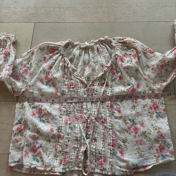 The Great Blouse Valley Top Pink Sweet Pea Floral Ruffle Peasant Cottage Core 3 - Picture 7 of 8